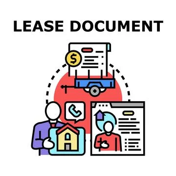 Lease document concept with various assets and agreements Stock Illustration