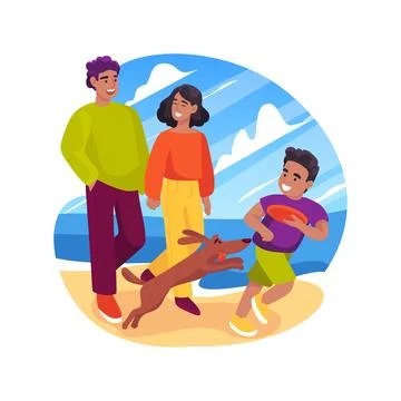 Off-leash playing isolated cartoon vector illustration. Ilustración de archivo