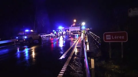 At least 2 dead, 3 missing after bus falls into river in northwestern Spain, Pon Stock Footage 228009468