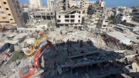 At least 20 dead, 60 missing after building collapses in Gaza, Gaza, PS - 16 Sep Stock Footage 345654288
