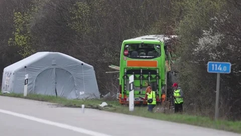 At least five dead and several injured in bus accident in Germany, LEIPZIG, DE - Stock Footage 270172635