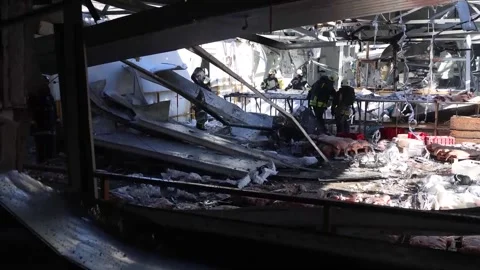 At least two killed in Russian attack against industrial infrastructure in Khark Video stock 330536825