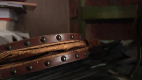 Leather Antique Abstact Object Stock Footage 136342396