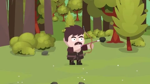 Leather Armor RPG Archer Game Character shoot arrow in the Forest Stock Footage 144049086