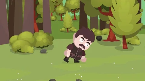 Leather Armor RPG Game Character pick up from the ground in the Forest Stock Footage 144049015