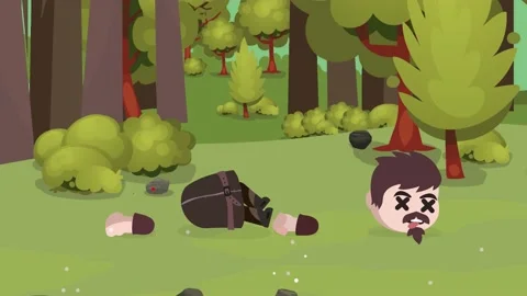 Leather Armor RPG Game Character Death Decapitation with blood spatter Stock Footage 144049036