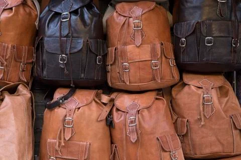 Leather backpacks Stockfoto's