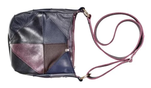 Leather bag with patchwork decoration isolated 스톡 사진