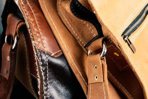 Leather bag on the table. Stock Photos