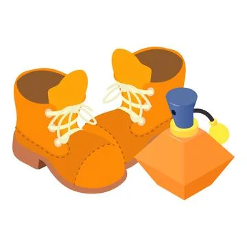 Leather boot icon isometric vector. Brown lace up boot and perfume bottle icon Ilustração Stock