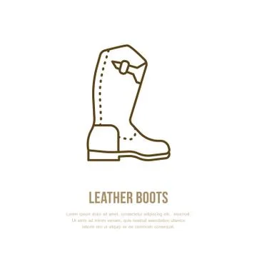 Leather boots line logo. Flat sign for polo equipment store. Traditional cowboy Stock Illustration