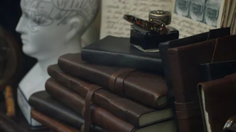 Leather bound journals Stock Footage 39987471