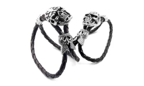 Leather bracelet with the devil skull Fotos de archivo