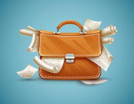 Leather briefcase full of papers and documents Stock Illustration