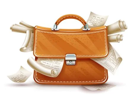 Leather briefcase full of papers and documents 스톡 일러스트