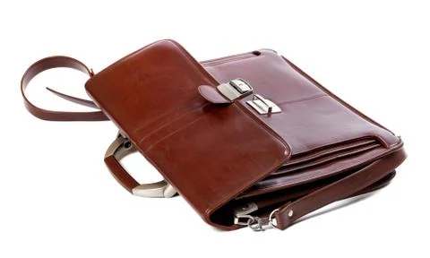 Leather brown briefcase Stock Photos