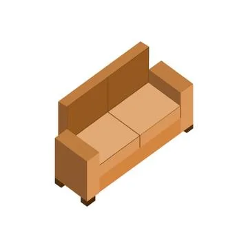 Leather Brown Couch 3D Isometric Furniture Illustration Illustration