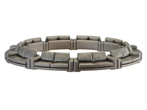 Leather brown sofas arranged in a circle on a white background Stock-Illustration