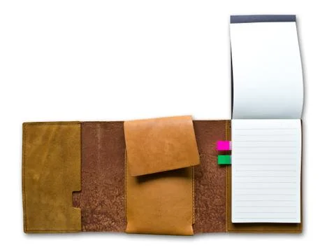 Leather case notebook isolated on white background Stock Photos