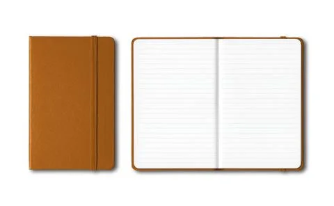 Leather closed and open lined notebooks isolated on white Stock Photos