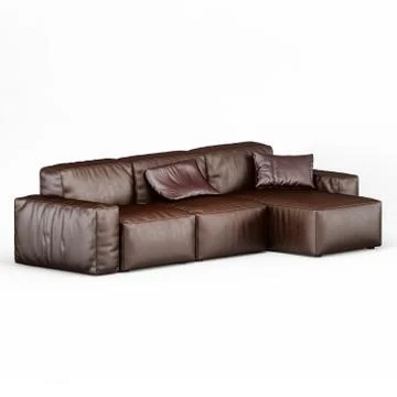 Leather corner sofa brown color on a white background 3d rendering Ilustração Stock