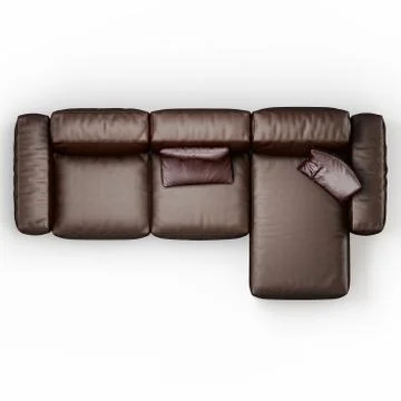 Leather corner sofa brown color on a white background top view 3d rendering Ilustração Stock
