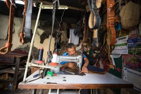Leather craft man Stock Photos