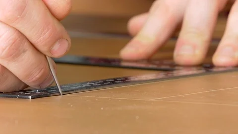 Leather craft markup close up Stockbeeldmateriaal 118136925