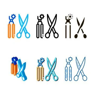 Leather craft scissors and punch tool icon vector forms outline Иллюстрация