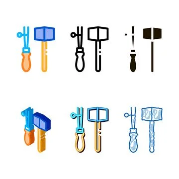 Leather craft tools icon variants vector outline Stock Illustration