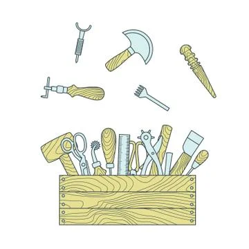 Leather craft tools in toolbox vector illustration Stock Illustration