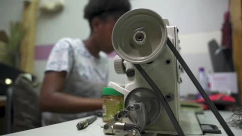 Leather Crafting in Workshop with Sewing Machine Motion Stock Footage 336228902