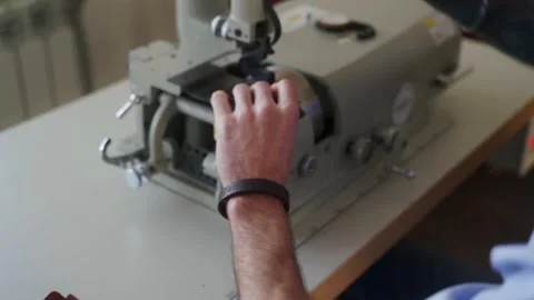 Leather craftsman works in workshop. Master making leather products. Man working Stock Footage 201153057