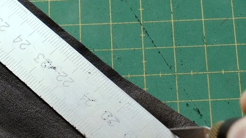 Leather cutting with a knife Stock Footage 79099558