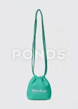 Leather drawstring pouch mockup hanging on white background PSD-sjabloon