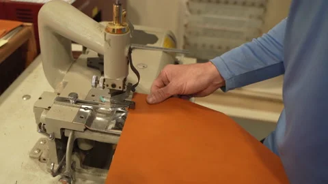Leather edge down machine Stock Footage 177429391