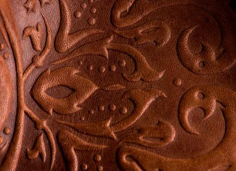 Leather floral pattern deep red color background Stock Photos