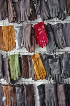 Leather gloves store Stock Photos