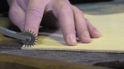 Leather goods craftsman at work in his workshop Stock Footage 59106864