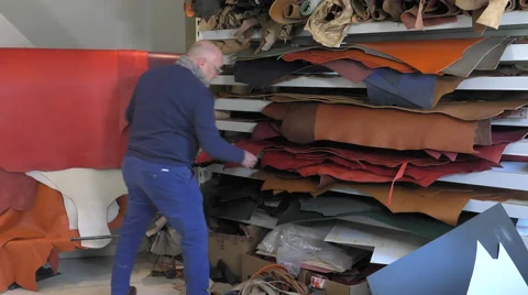 Leather goods master craftsman at work Stock Footage 61150520