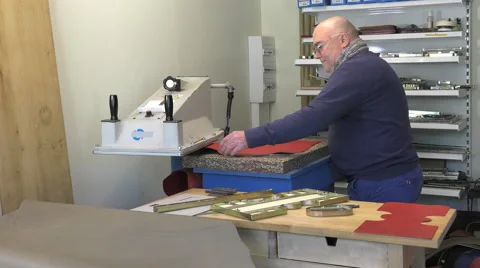 Leather goods master craftsman at work Stock Footage 61152753