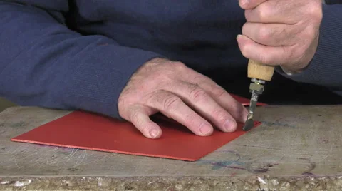 Leather goods master craftsman at work Stock Footage 61158191