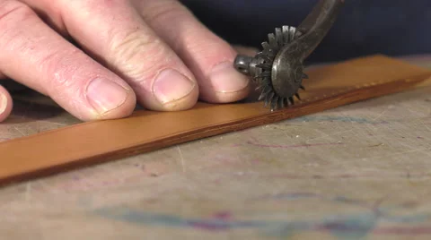 Leather goods master craftsman at work Stock Footage 61159597