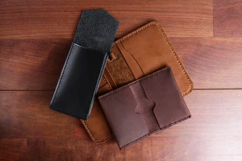 Leather handmade, tablet case, wallet Stock Photos