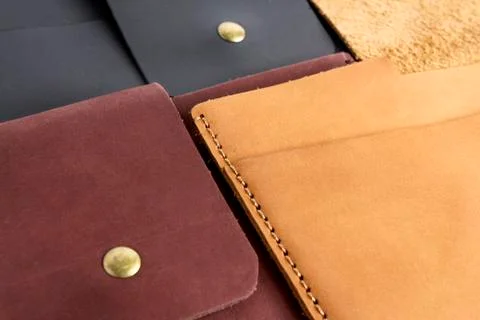 Leather handmade, tablet case, wallet Stock Photos