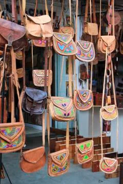 Leather Hanging Purses Stock Photos