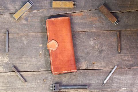 Leather instruments kit. Leather 4 hole puncher. Hobby set of handicraftsman. 写真素材