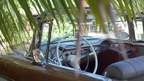 Leather interior of a retro car Stock Footage 84230975