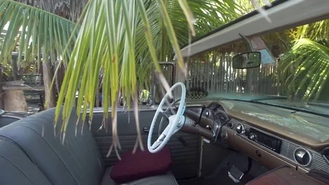 Leather interior of a retro car Stock Footage 84230981