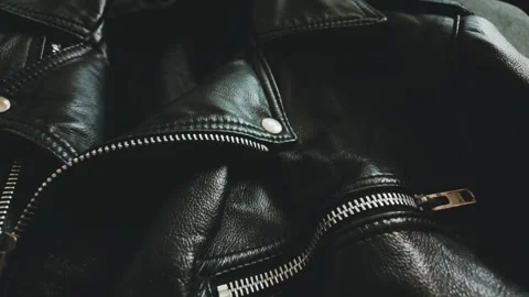 Leather jacket close up with details Video stock 263466144